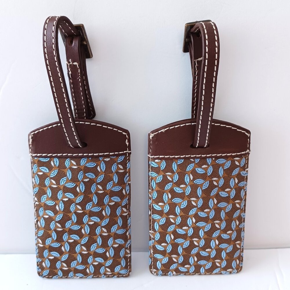 Set of 2 J Crew Luggage Tags Leather Silk Travel Vacation Holiday